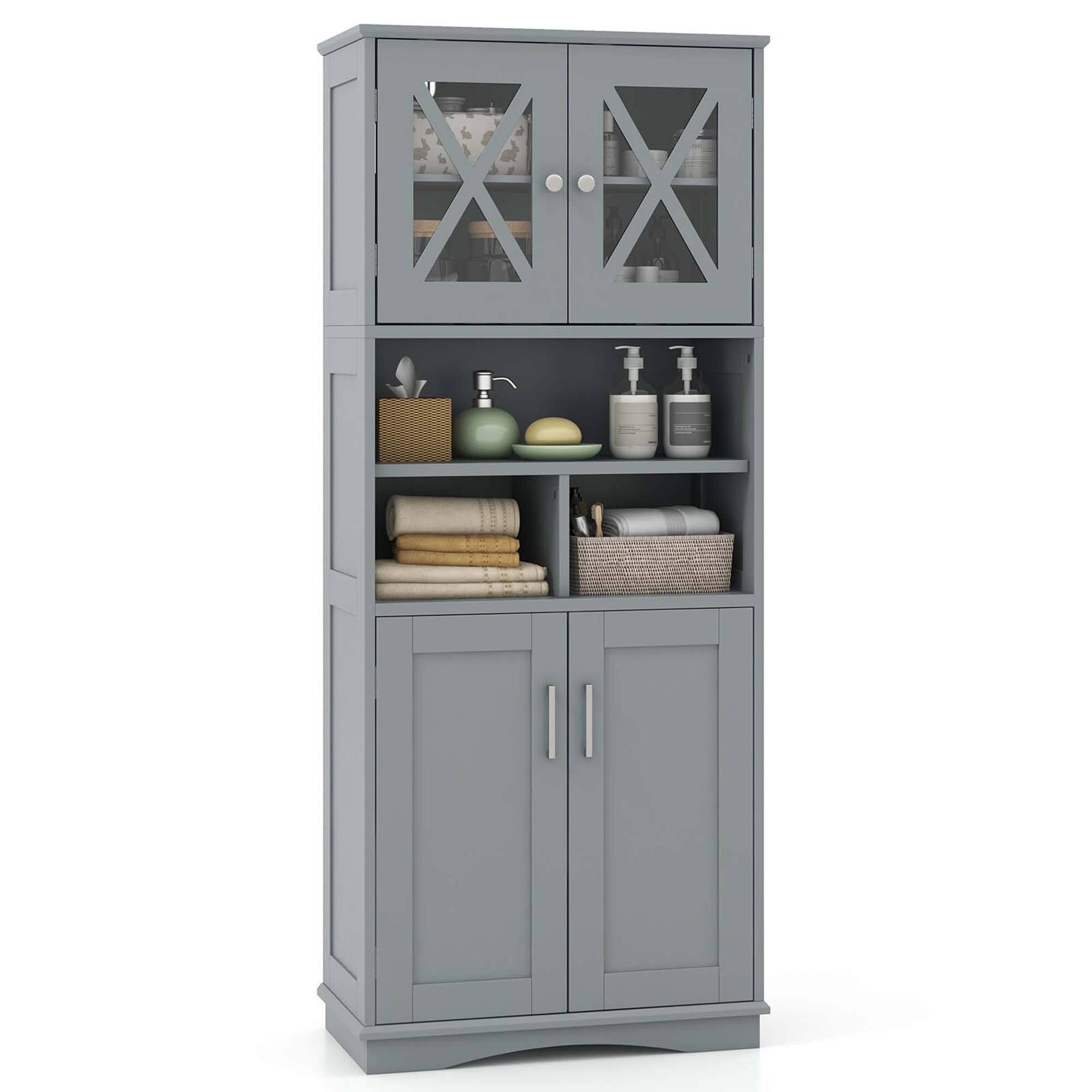 Angle. Costway - Costway Tall Bathroom Cabinet Large Floor Storage Cabinet with Acrylic Doors & 3 Cube Gray - Gray.