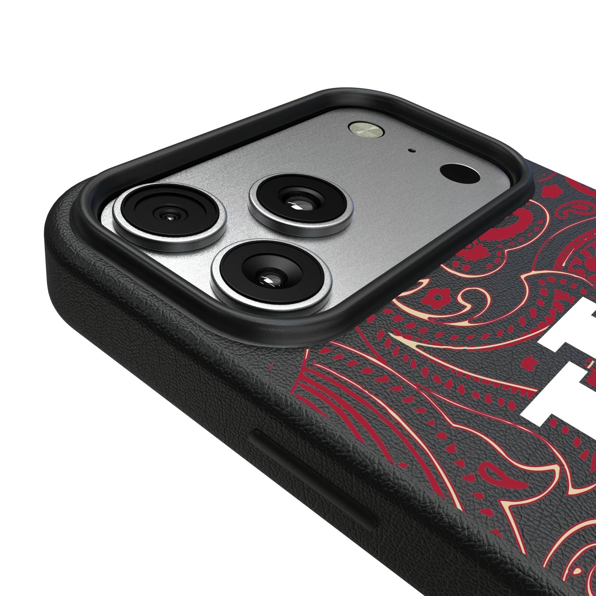 Alt View 2. Keyscaper - Indiana Hoosiers Paisley iPhone Magnetic Bump Case - 16 Pro Max - Black.