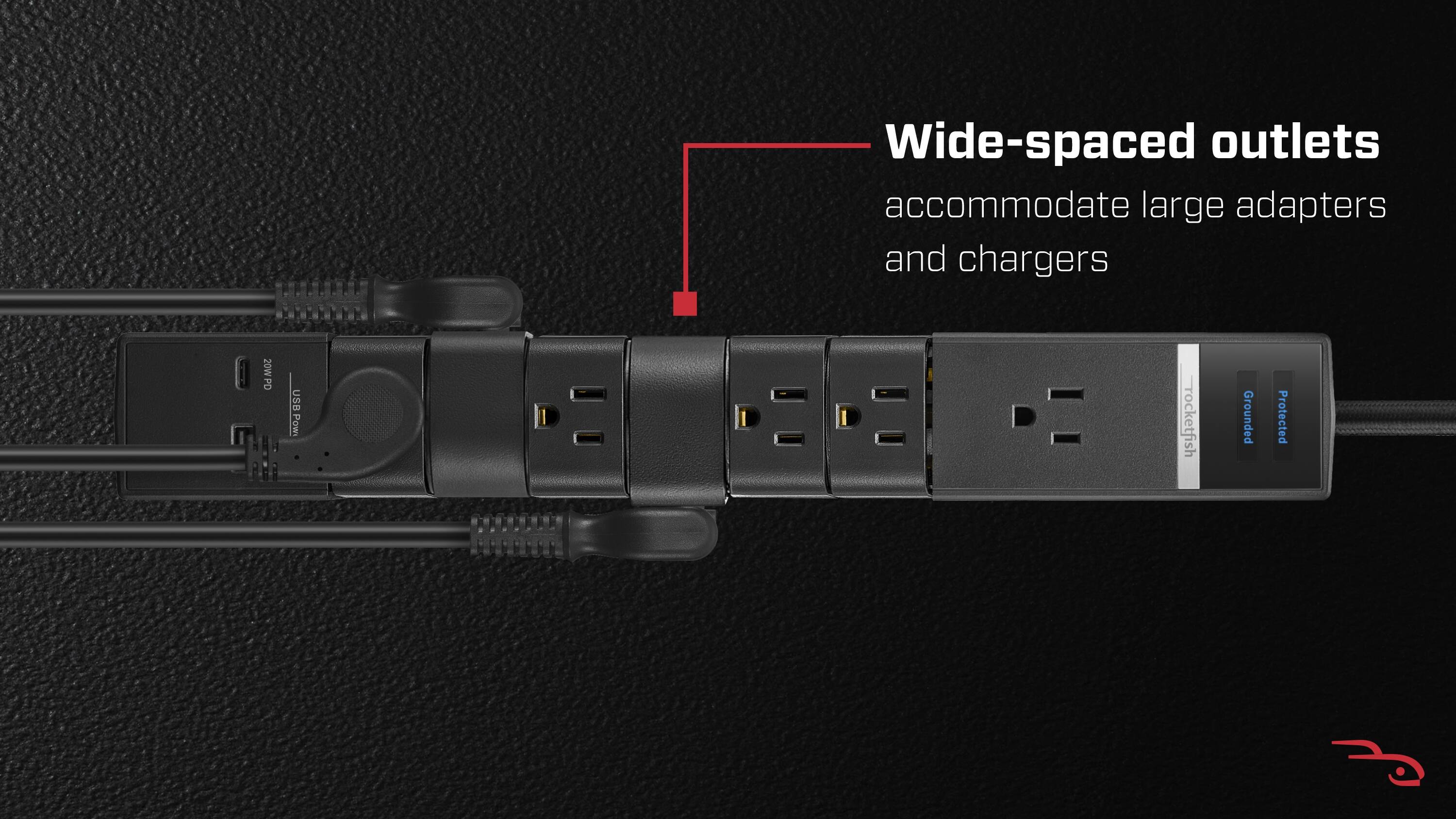 Rocketfish™ 7 Outlet 2880 Joules Surge Protector with USB and USB C ...