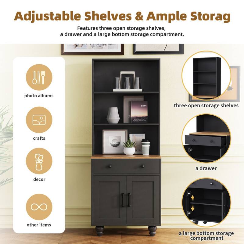 Adjustable Shelves & Ample Storage

Features three open storage shelves, a drawer and a large bottom storage compartment.

- photo albums
- crafts
- decor
- other items

three open storage shelves

a drawer

a large bottom storage compartment