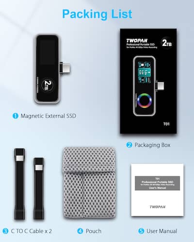 TWOPAN Magnetic Portable SSD for ProRes 4K 60fps Video Recording TWOPAN Magnetic Portable SSD for ProRes 4K 60fps Video Recording