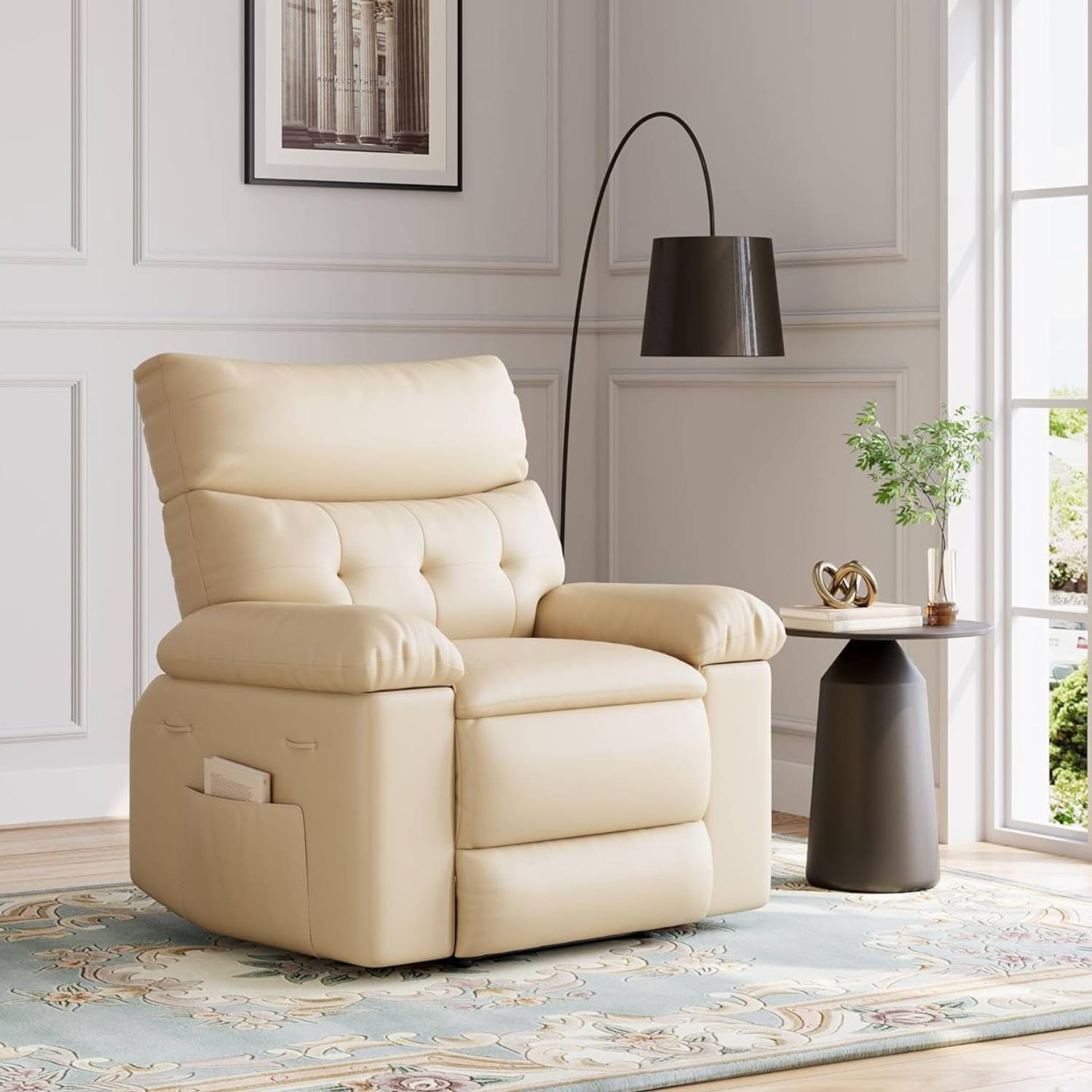 Front. Acekool - Oversized Manual Recliner Sofa Chair for Living Room, Bedroom, Nursery, Beige - Beige.