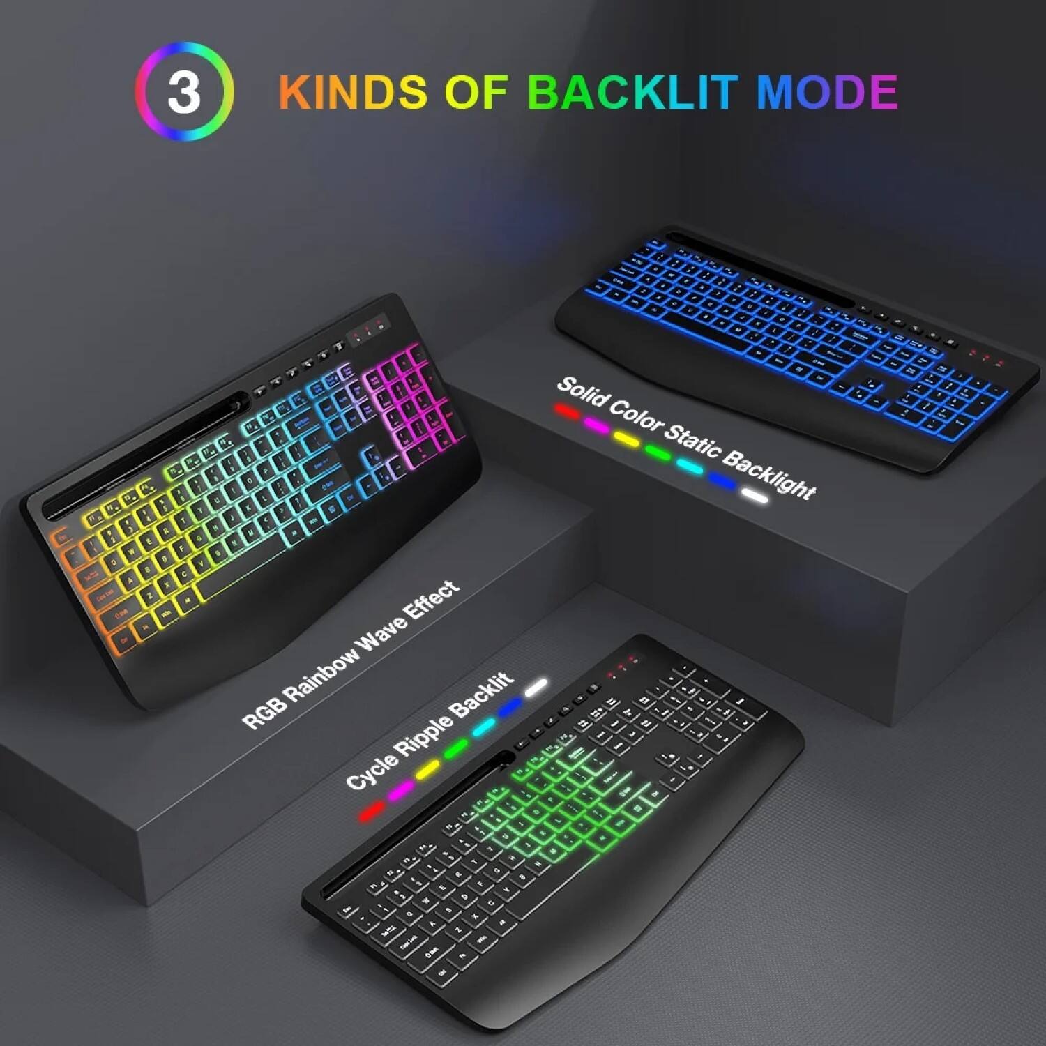 3 KINDS OF BACKLIT MODE

1. RGB Rainbow Wave Effect
2. Cycle Ripple Backlit
3. Solid Color Static Backlight