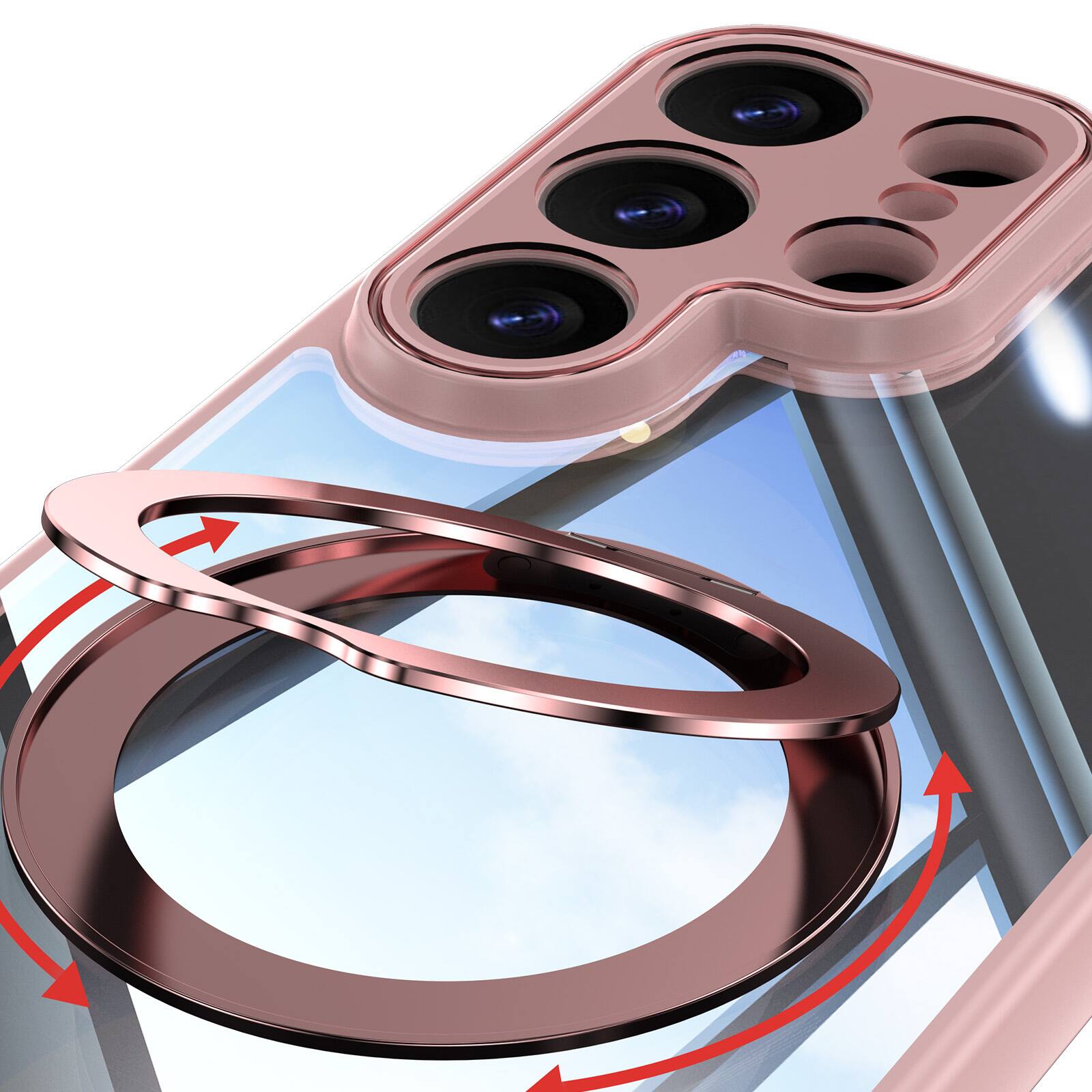 Alt View 3. Dteck - Magnetic Clear Case For Samsung Galaxy S26 Ultra, Shockproof Anti-Scratch 360° Ring Holder Stand PC+TPU Protection Cover - Pink.