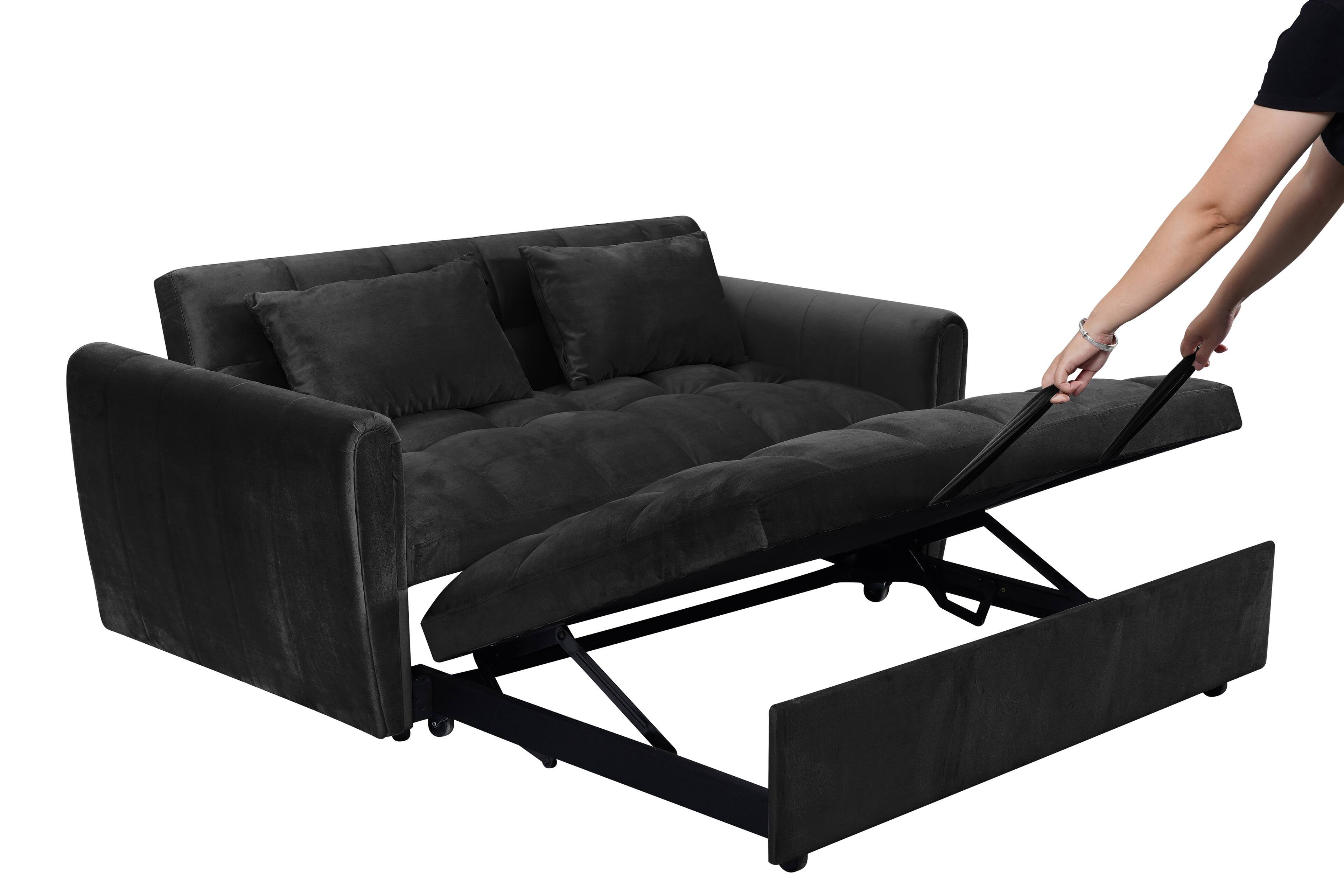 Alt View 5. Tiramisubest - 65"3-in-1 Foldable Sofa Bed with Adjustable Back,Storage Bag & Pillow,Modern Velvet Sofa for Living Room,Bedroom,Black - Black.