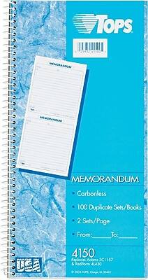 **Tops Memorandum**

- Carbonless
- 100 Duplicate Sets/Books
- 2 Sets/Page
- From: ______ To: ______

**4150**
Replaces Adams SC1157 & Redform 4430

© 2003 S&S, Inc. Made in USA