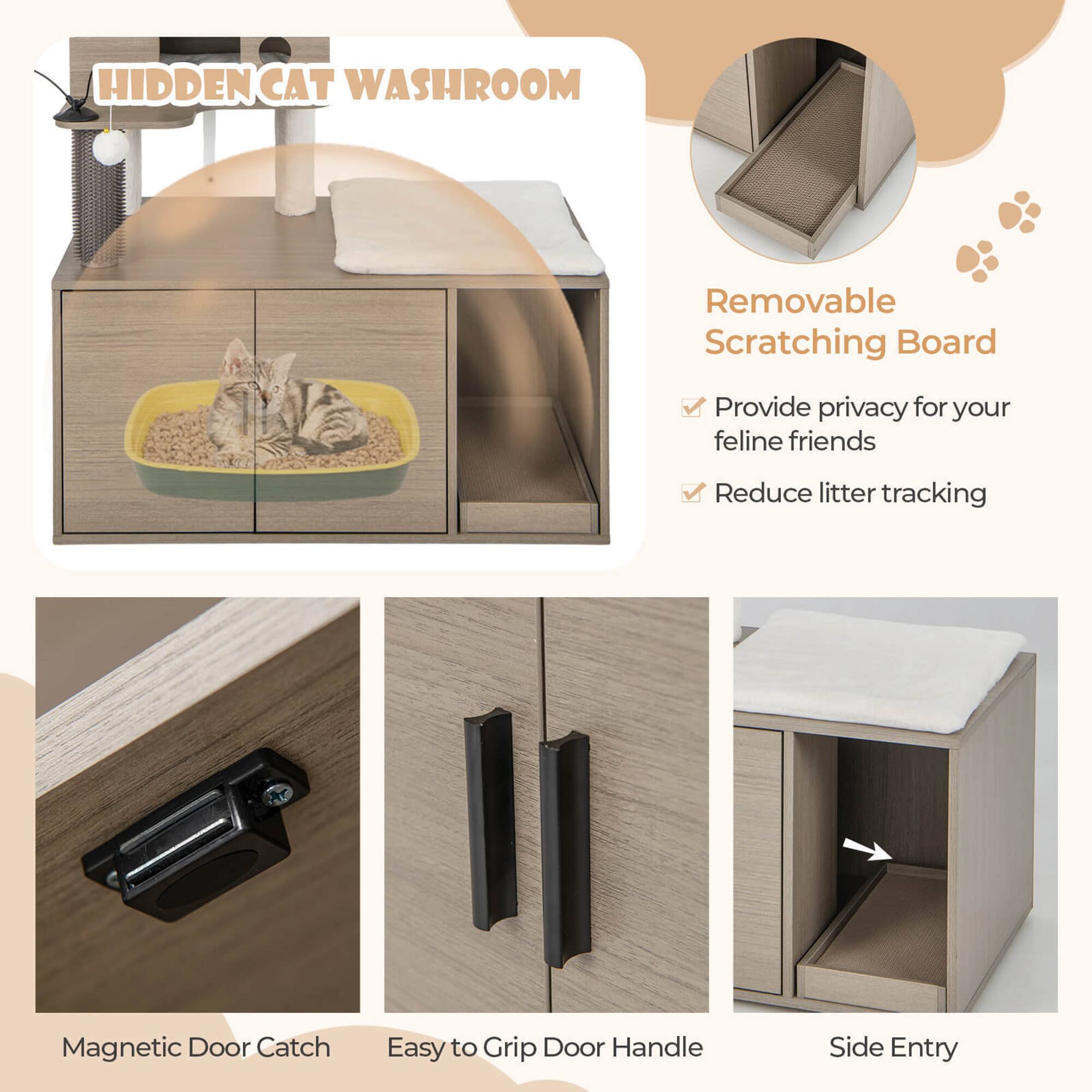 **HIDDEN CAT WASHROOM**

- **Removable Scratching Board**
  - Provide privacy for your feline friends
  - Reduce litter tracking

- **Magnetic Door Catch**

- **Easy to Grip Door Handle**

- **Side Entry**
