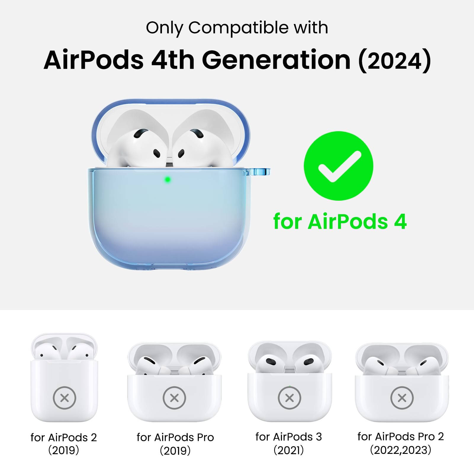 Only Compatible with AirPods 4th Generation (2024) for AirPods 4 x for AirPods 2 (2019) for AirPods Pro (2019) for AirPods 3 (2021) for AirPods Pro 2 (2022,2023)