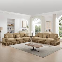 Anysun - Classic 2-Piece Chenille Sofa Set (3+3 Seat Sofa) - Flared Arms, Ruffled Skirt & Spindle Legs - Coffee