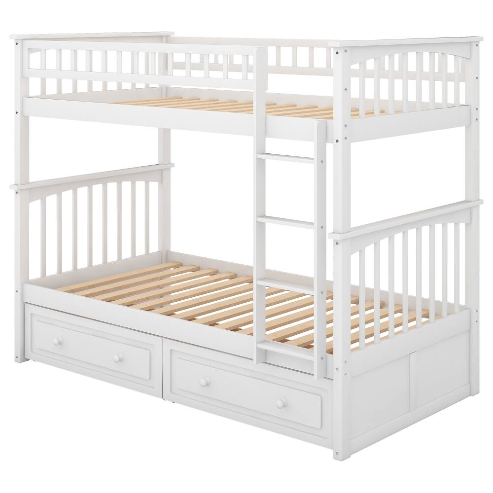 Alt View 6. Loheer - Loheer Twin Over Twin Bunk Bed with Drawers, Convertible Solid Wood White Bunk Bed - White.