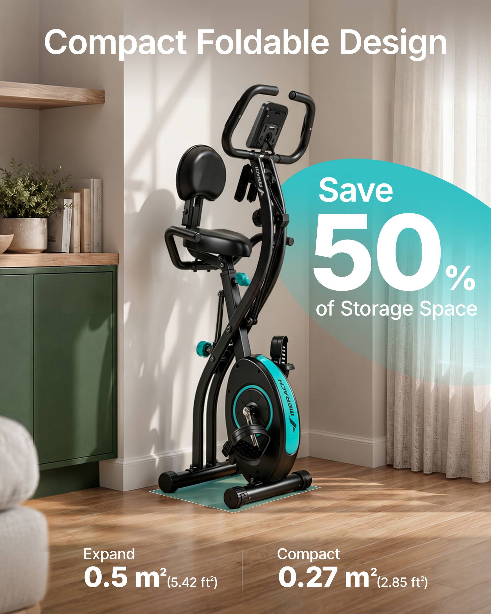 Compact Foldable Design

MERACH Save 50% of Storage Space

Expand 0.5 m² (5.42 ft²)

Compact 0.27 m² (2.85 ft²)
