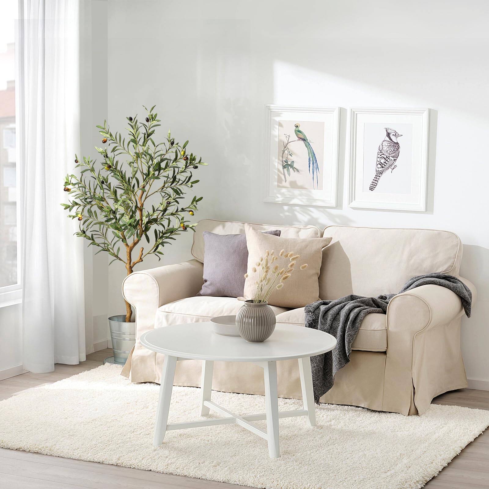 Alt View 2. Homhougo - 2pcs Artificial Olive Tree 4.25FT(51in) Tall Faux Silk Olive Trees - Green.