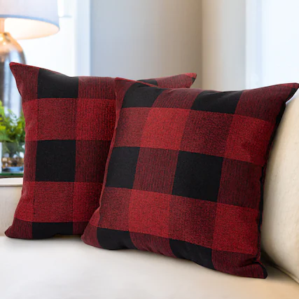 Front. Zulay Kitchen - Zulay Home Pack of 2 Buffalo Plaid Throw Pillow Covers 18 x 18 Inches - Red Black.