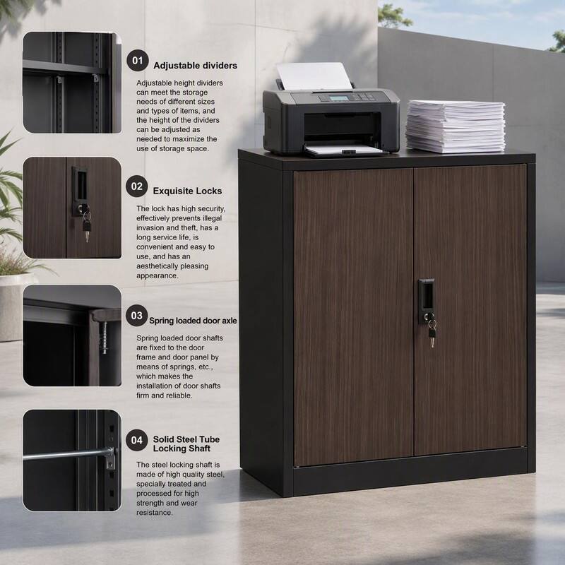 01 Adjustable dividers
Adjustable height dividers can meet the storage needs of different sizes and types of items, and the height of the dividers can be adjusted as needed to maximize the use of storage space.

02 Exquisite Locks
The lock has high security, effectively prevents illegal invasion and theft, has a long service life, is convenient and easy to use, and has an aesthetically pleasing appearance.

03 Spring loaded door axle
Spring loaded door shafts are fixed to the door frame and door panel by means of springs, etc., which makes the installation of door shafts firm and reliable.

04 Solid Steel Tube Locking Shaft
The steel locking shaft is made of high quality steel, specially treated and processed for high strength and wear resistance.
