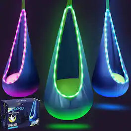 JETRANSPORT - Light Up Pod Swing Seat Upgraded Hanging Hammock With Led Lights Cotton Sensory Chair Inflatable Pillow For - Blue