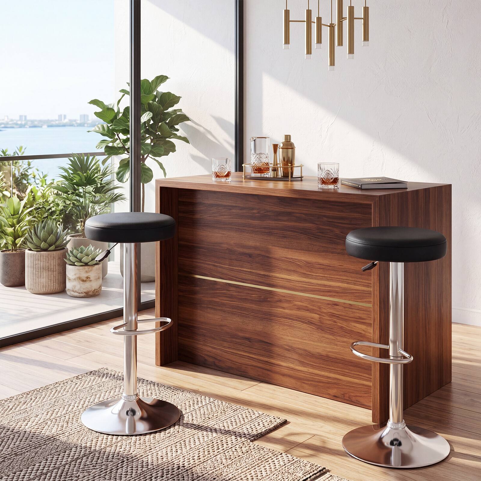 Alt View 1. Gymax - Gymax Set of 2 360-Degree Swivel Bar Stool Height Adjustable Black - black.