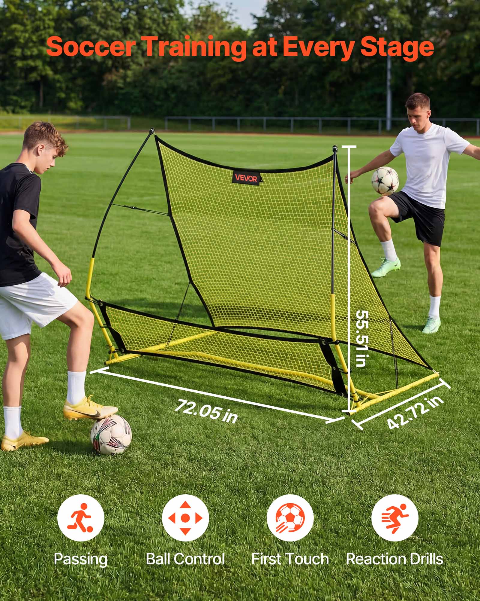Soccer Training at Every Stage

VEVOR

72.05 in x 55.51 in x 42.72 in

Passing Ball Control First Touch Reaction Drills