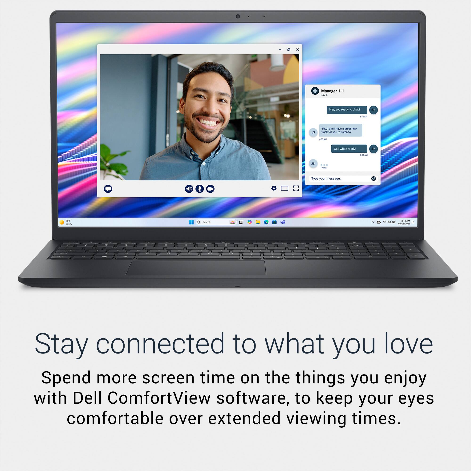 Manager 1-1  
- Pes 1 man - shurt  
- A F  
- Fooe your mantage  
- Seuch  
- Stay connected to what you love  
- Spend more screen time on the things you enjoy with Dell ComfortView software, to keep your eyes comfortable over extended viewing times.