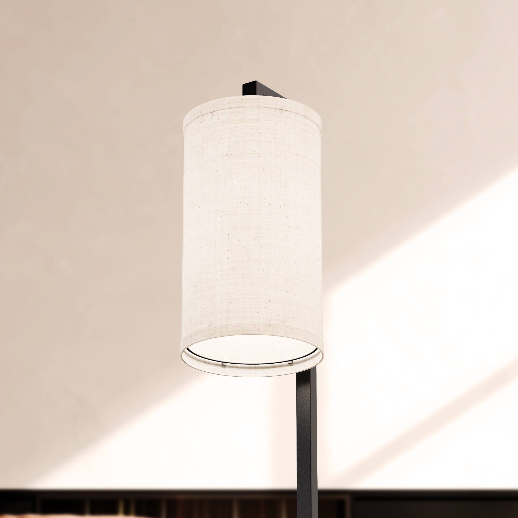 Angle. Infibrite - Rectangular Frame 25 Inch Table Lamp with Cylinder Shade, E26 Bulb Compatible - White.