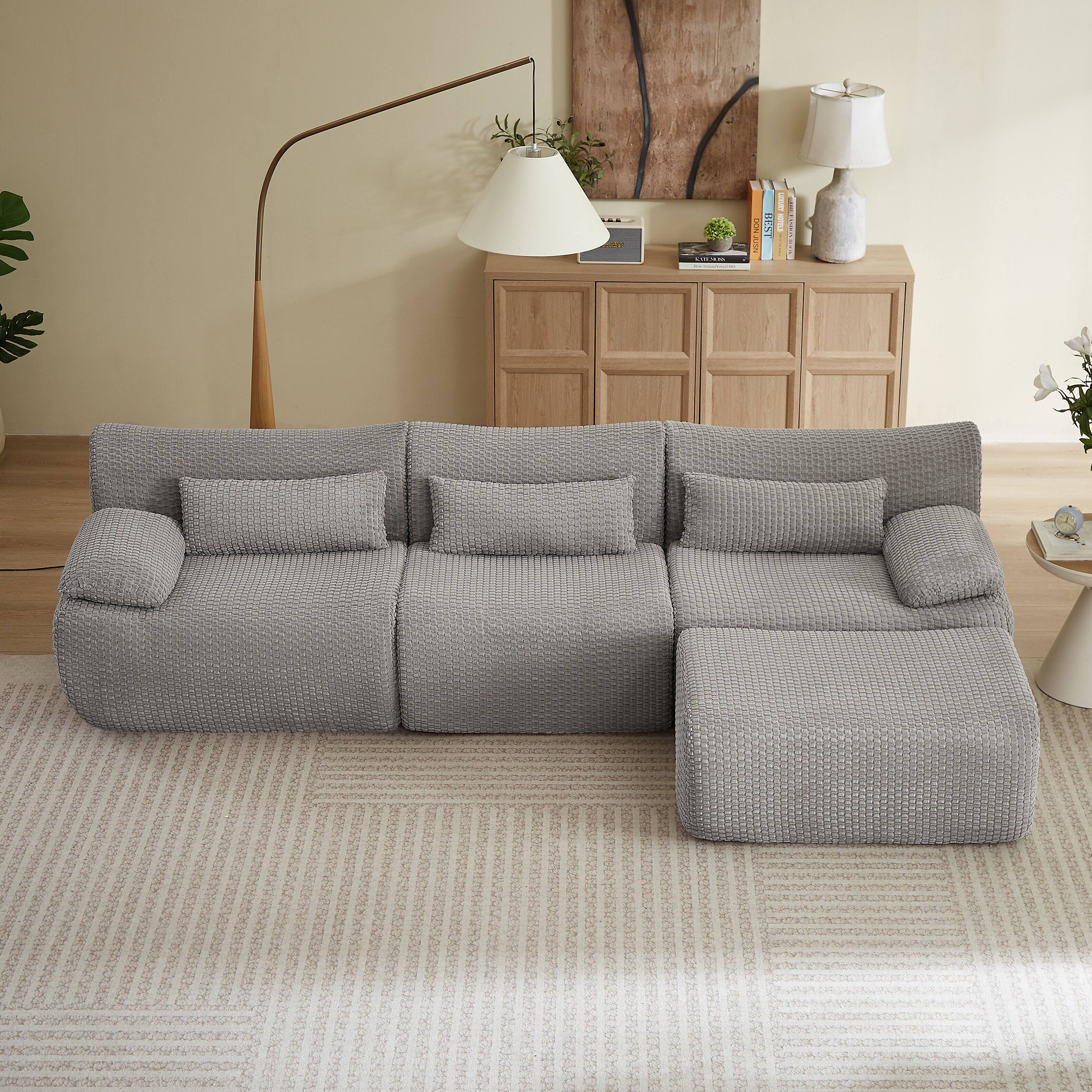 Angle. Anysun - 4 Seat L Shaped Modular Sectional Sofa with Cloud Comfort, Corduroy Fabric & No Assembly for Living Room - Gray.