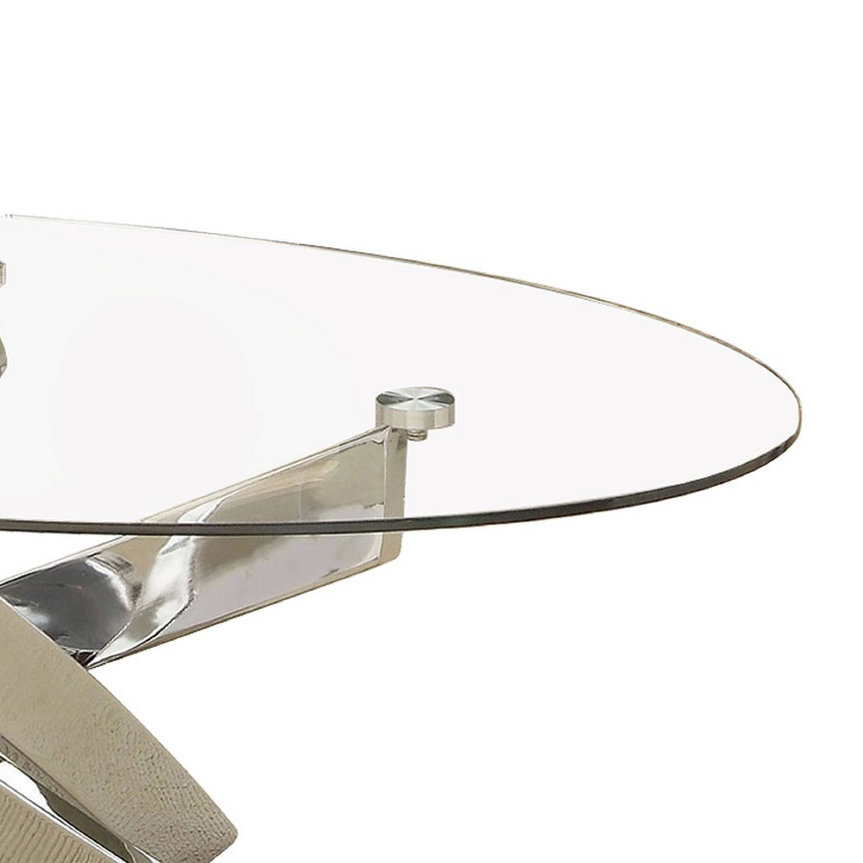 Alt View 2. Manhattan Lane - Oval Shape Glass Top Coffee Table with Criss Cross Base - Silver and Clear.