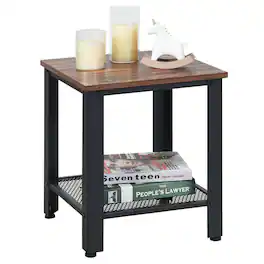 Gymax - Industrial End Table 2-Tier Side Table W/Storage Shelf Rustic Sofa Table - Black