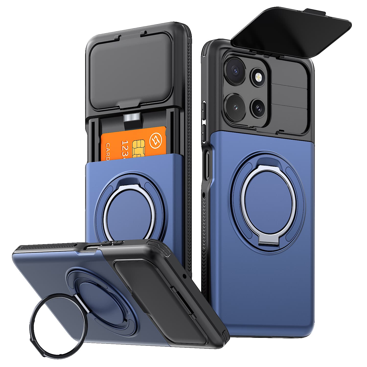 Dteck - for Motorola G Power 5G 2026/2025 Rugged Case with Card Holder, Flip Camera Cover Magnetic Rotatable Ring Stand - Blue price history on PriceWatchPro