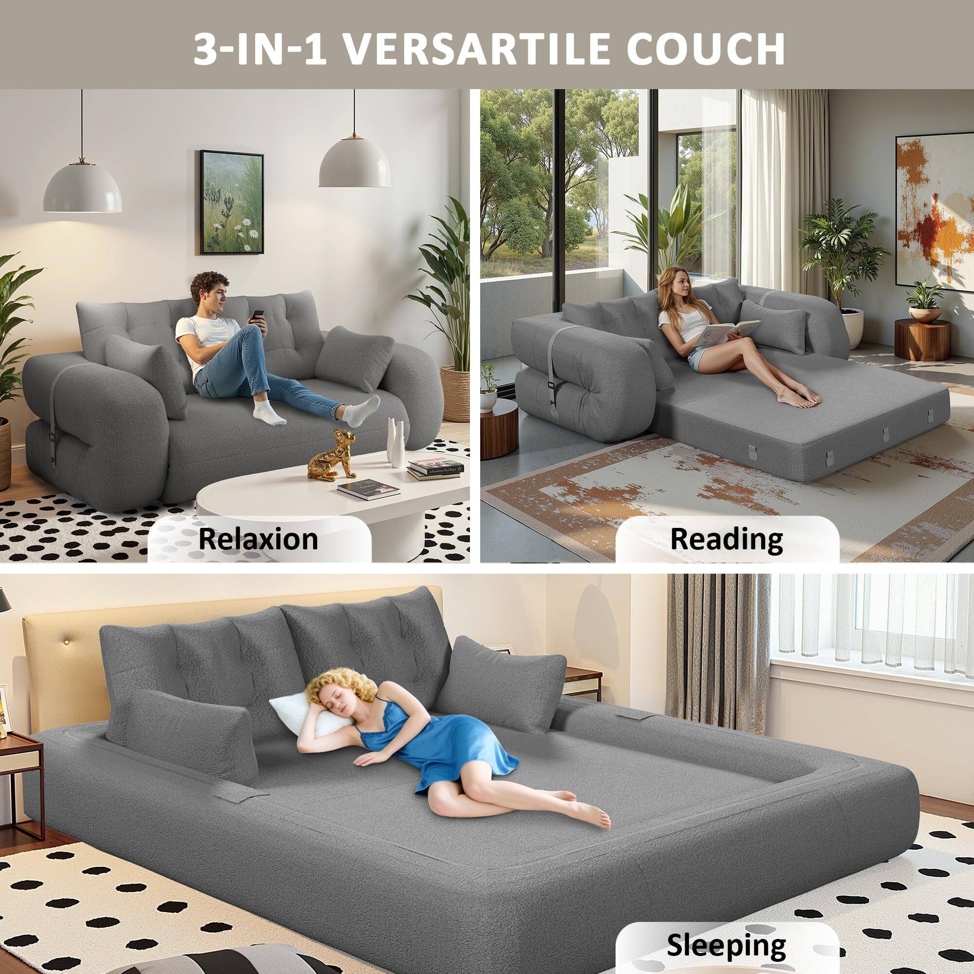 3-IN-1 VERSATILE COUCH

Relaxion

Reading

Sleeping