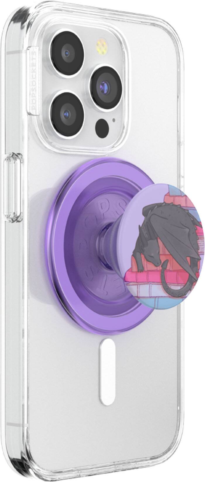 Angle. PopSockets - MagSafe PopGrip Universal Magnetic Grip & Stand with Adapter Ring for Cell Phones - Curled Up With A Good Book.