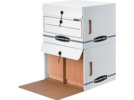 Bankers Box - Side-Tab Drop-Front Corrugated File Storage Boxes, String & Button, Letter Size/Blue, 12/Carton - White and Blue