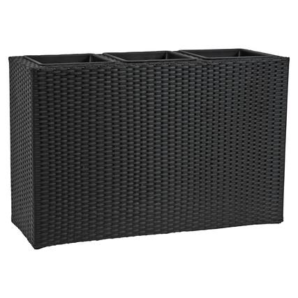 Front. Sunnydaze - 3-Section Wicker Planter Box - Black.