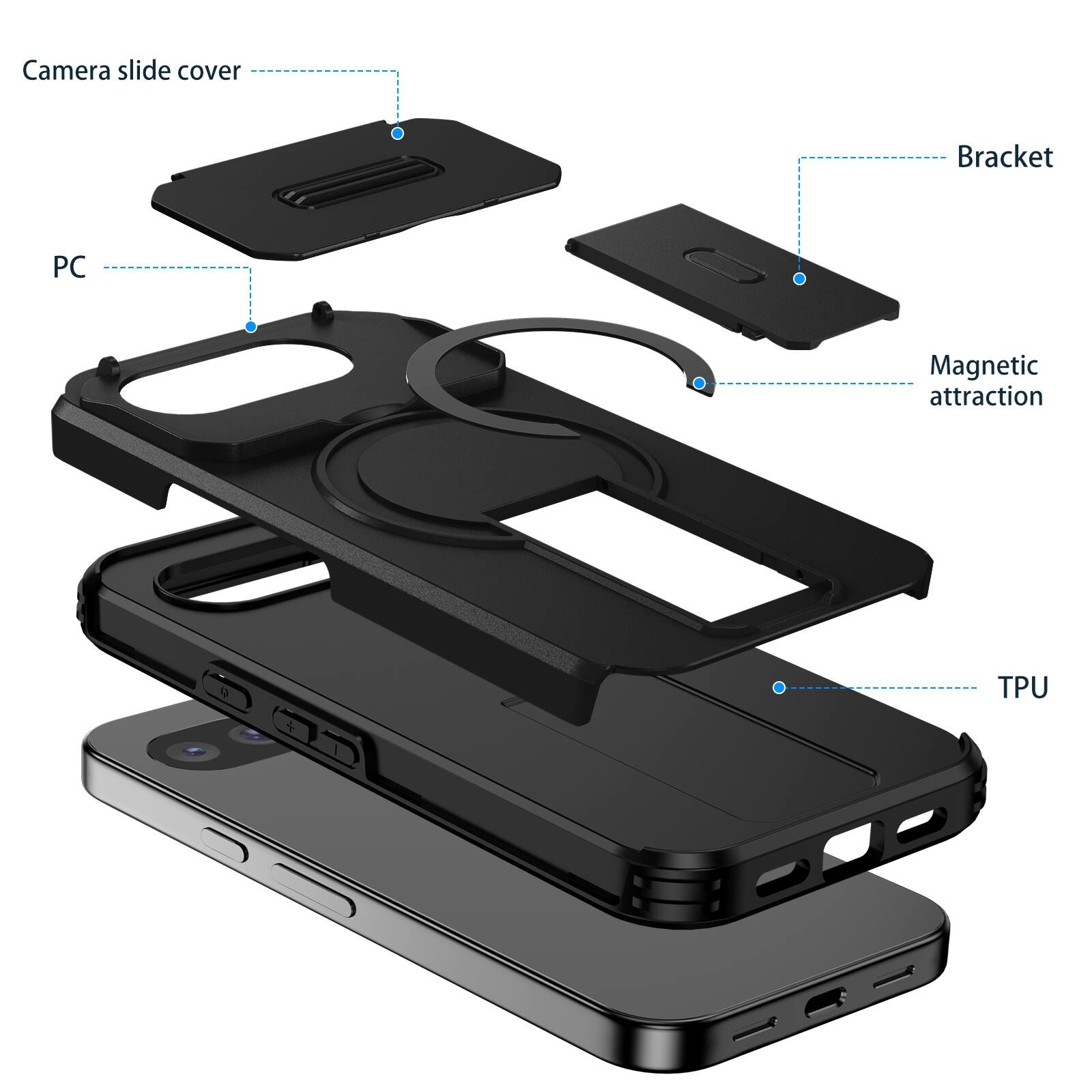 Camera slide cover  
Bracket  
PC  
Magnetic attraction  
TPU