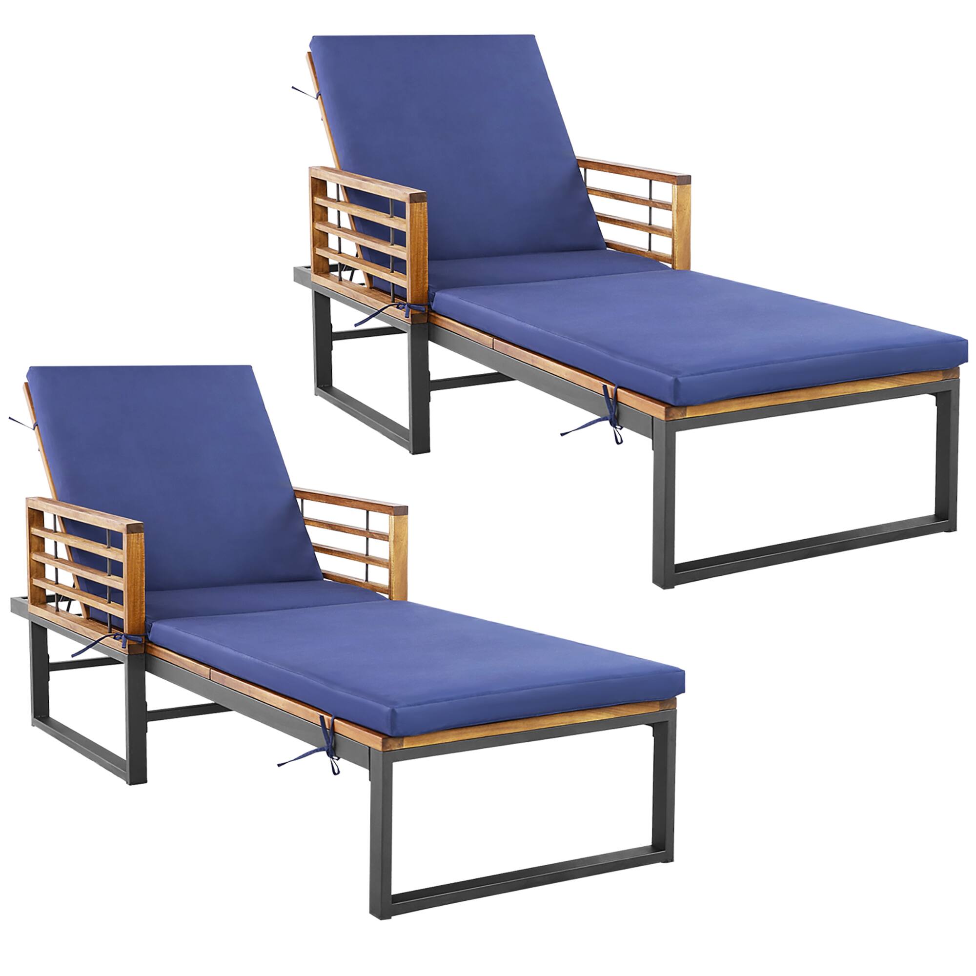 Alt View 1. Gymax - Gymax 2 Pieces Outdoor Chaise Lounge Chair w/ 4-Position Adjustable Backrest Backyard Poolside - Navy, Natural, Black.