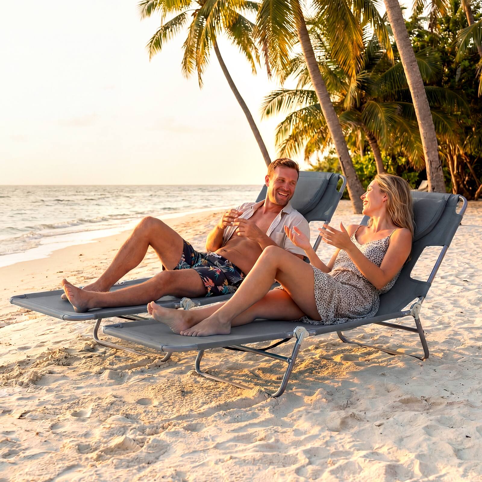Alt View 3. Gymax - Gymax 2PCS Tanning ChairFolding Beach Lounge Chair w/5-Position Adjustable Backrest Gray - Gray.