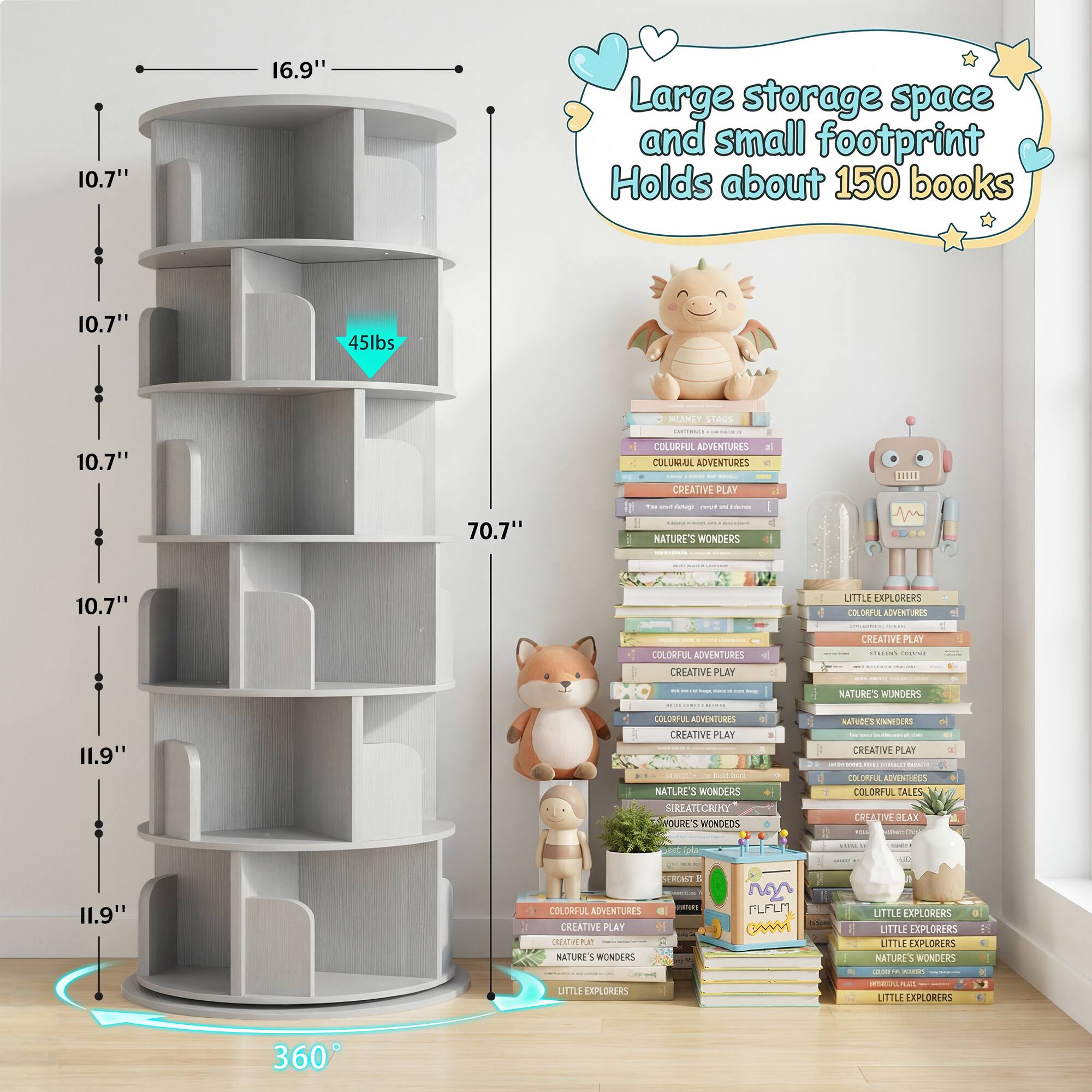 10.7" 16.9" Large storage space and small footprint Holds about 150 books 10.7" 45lbs

10.7" 70.7" 

COLORFUL ADVENTURES
COLUMBIA ADVENTURES
CHEATIE PLAY
NATURE'S WONDERS

10.7" LITTLE XPLORERS

COLORFUL ADVENTURES
CREATIVE PLAY

11.9" COLORIUL ADVENTURES
CREATIVE PLAY

11.9" COLORFUL ADVENTURES
CREATIVE PLAY

LITTLE EXPLORERS
LITTLE XPLORERS
LITTLE EXPLORERS

360