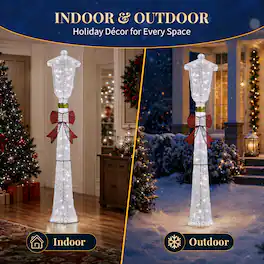Winado - 2PCS 5FT Christmas Lamp Post with Bowknot, Pre-lit Lights for Indoor Outdoor Porch Lawn Yard Holiday Displays Decoration - Silver
