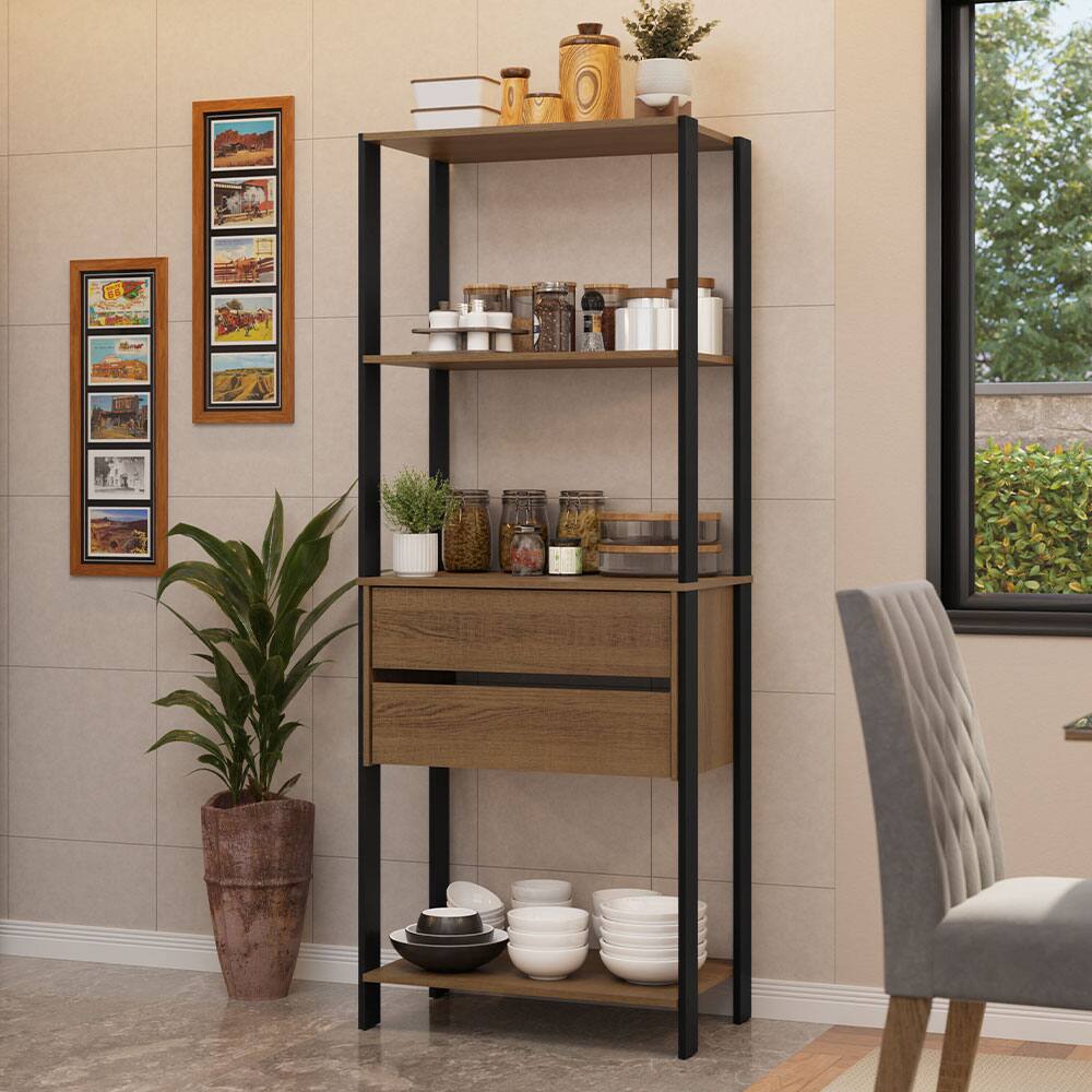 Angle. Madesa - Madesa Kitchen Pantry Storage Rack with 2 Drawers and Open Shelves 27"L Multiuse Cabinet for Kitchen - Black/Brown - Brown.