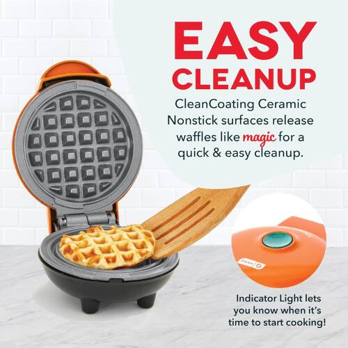 EASY CLEANUP  
CleanCoating Ceramic Nonstick surfaces release waffles like magic for a quick & easy cleanup.  
DASH Indicator Light lets you know when it's time to start cooking!