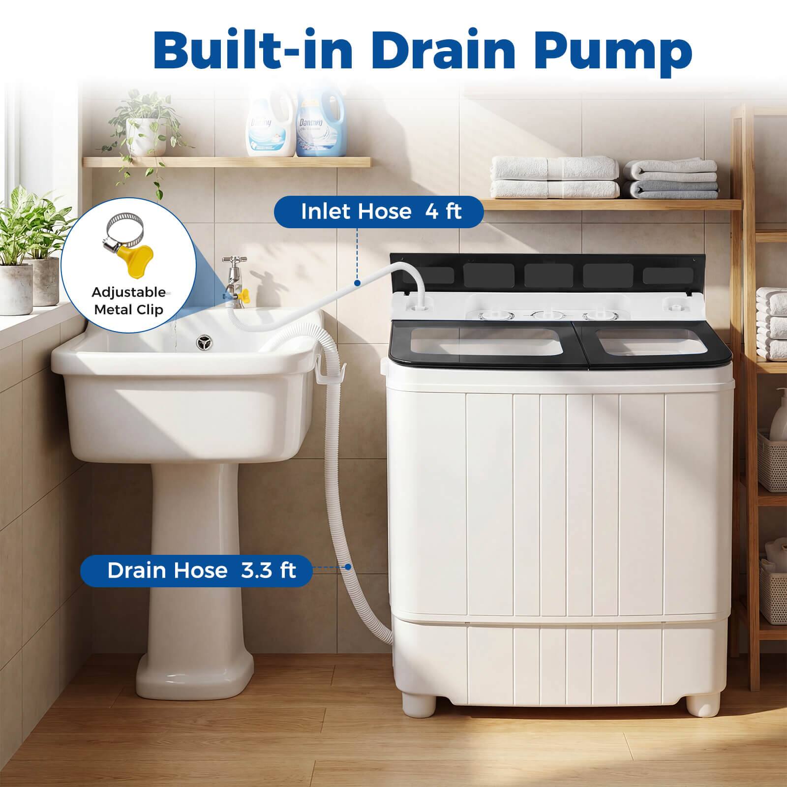 Built-in Drain Pump  
Inlet Hose 4 ft  
Adjustable Metal Clip  
Drain Hose 3.3 ft
