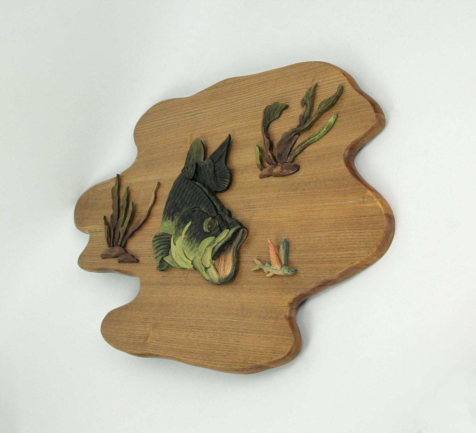 Alt View 1. Things2Die4 - Hand Carved Wood Bass Wall Plaque Fish Home Lodge Decor Art Cabin Decoration - Multicolored.
