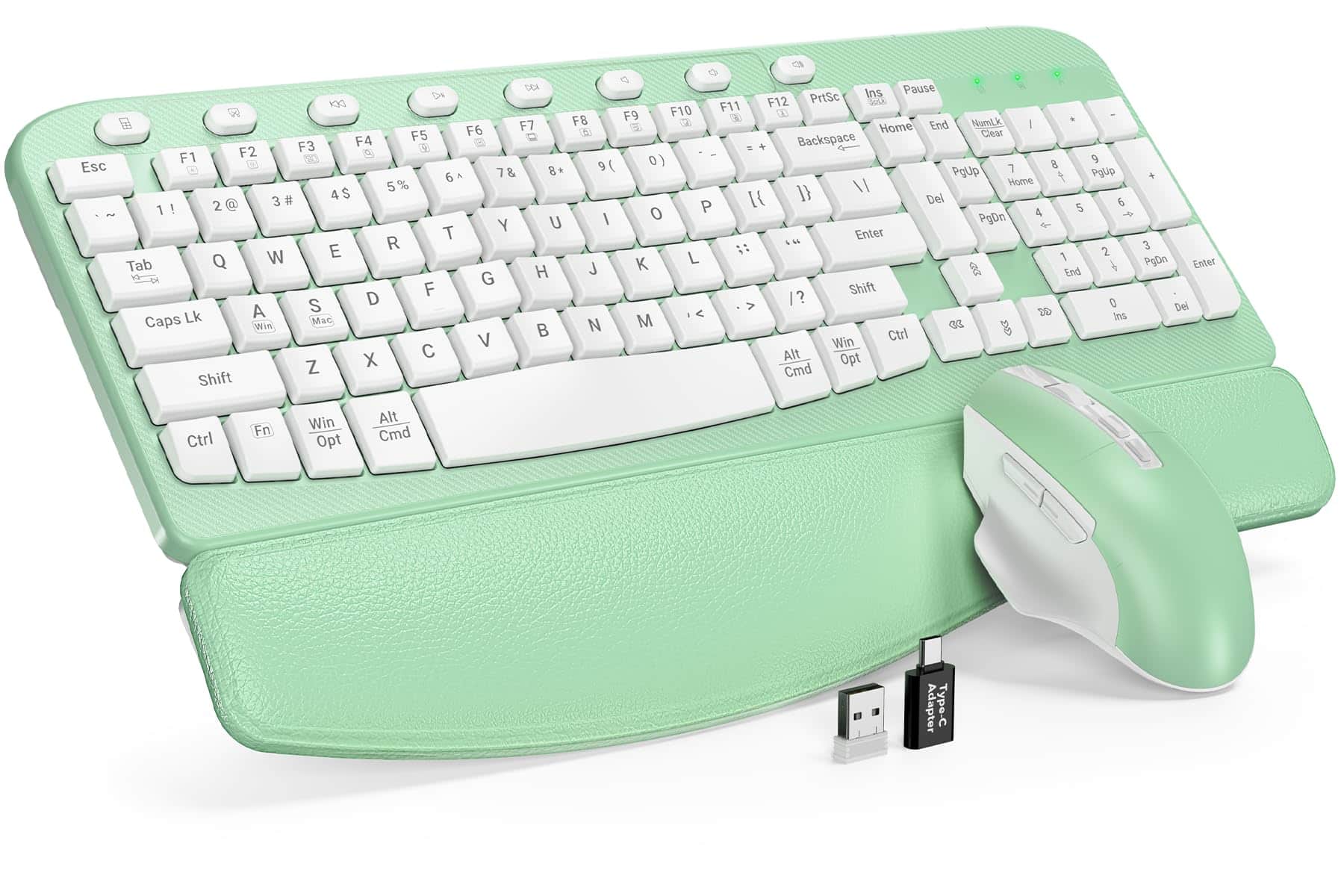 PO3TICJUNKI3 - Wireless And Mouse Combo Wave Keys Cushioned Plam Rest Comfortable Silent Typing Lag-free Full Size Keyboar - Apple Green