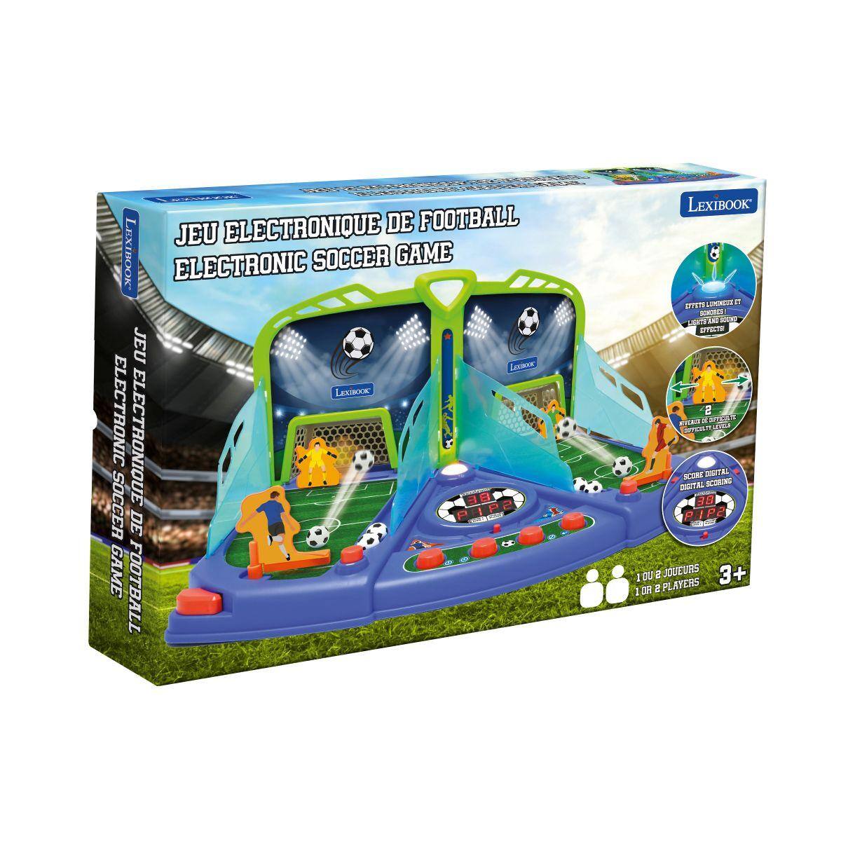 JEU ELECTRONIQUE DE FOOTBALL LEXIBOOK ELECTRONIC SOCCER GAME  
LEXIBOOK LUMINESS ET EFFETS LIGHTS AND SOCIET EFFECTS!  
2 ASLAND IT DITIOLTE POTICULT LEVOS SCORE DIGITAL DIGITAL SCOBING 38 PIPS 1 DO a JOUEURS 3+ I DR & PLAYERS