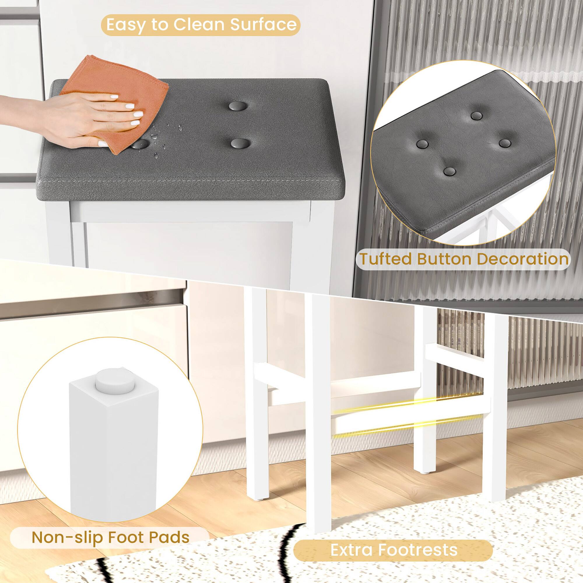 Easy to Clean Surface, Tufted Button Decoration, Non-slip Foot Pads, Extra Footrests