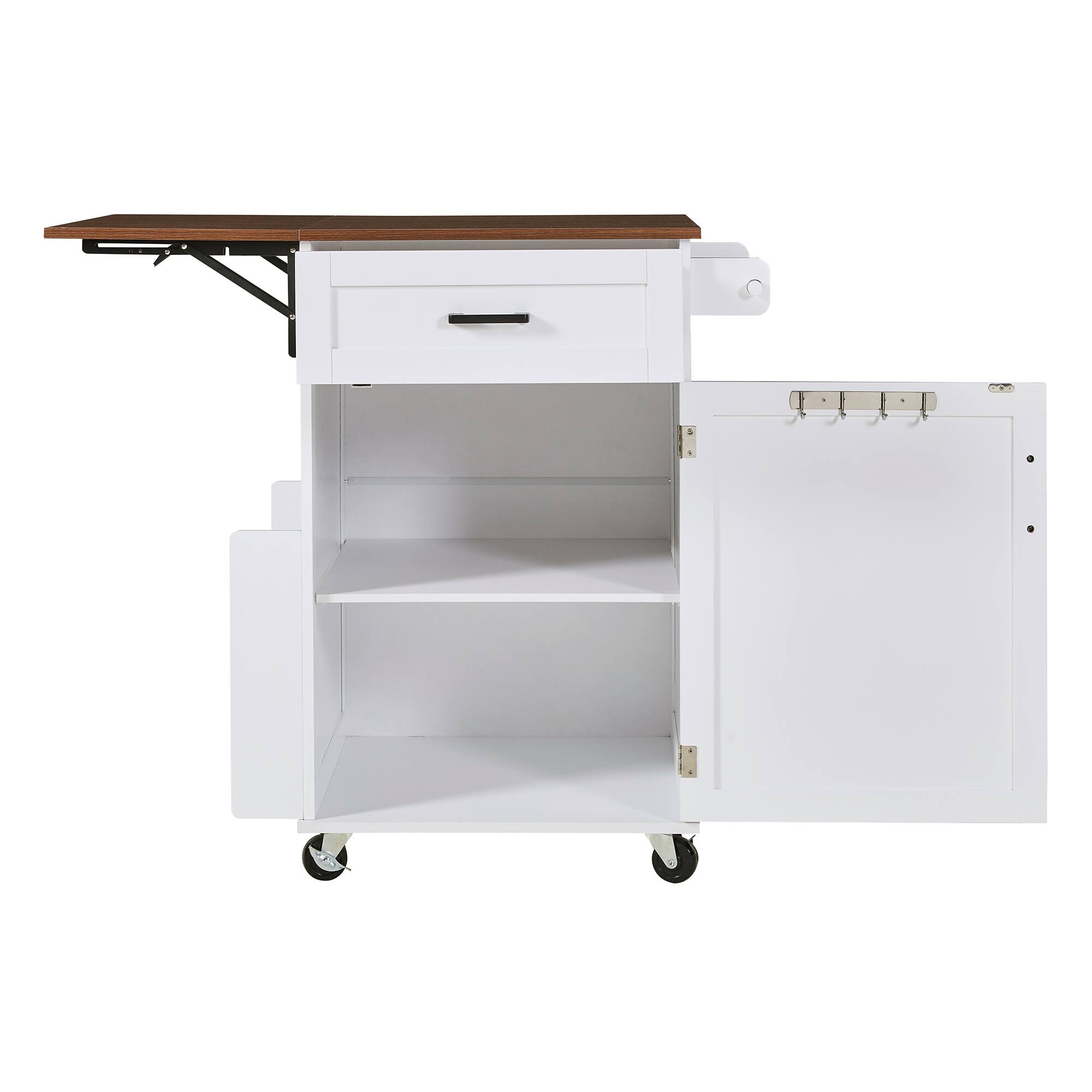 Alt View 4. Forest'nSky - 39.3" Farmhouse Kitchen Island with Drop Leaf – Rolling Cart with Towel Rack & Lockable Wheels, White - White.