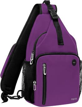 mosiso - Sling Bag Crossbody Shoulder Bag Travel Hiking Daypack Chest Bag with Front Square Pocket&USB Charging Port - Plum