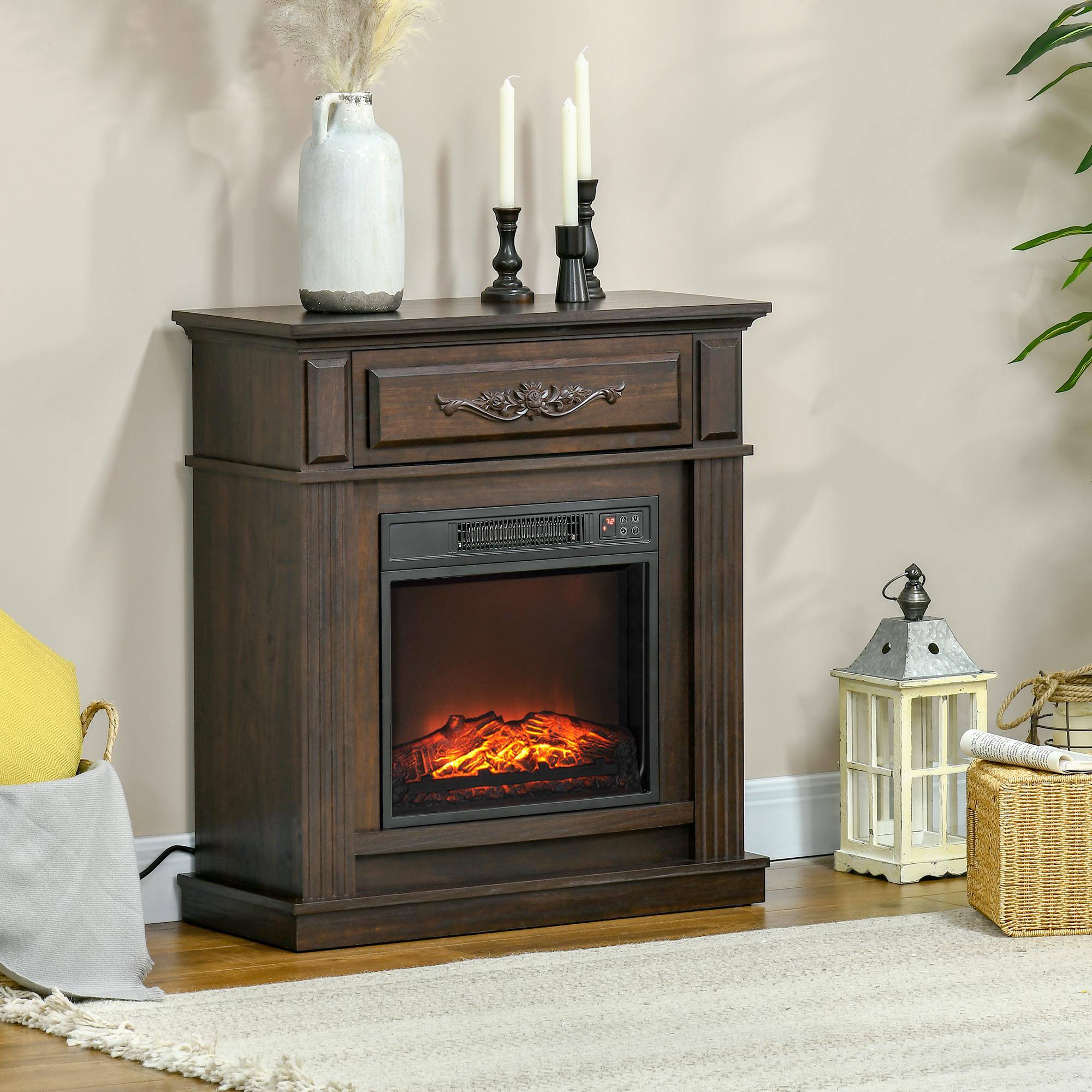 Alt View 4. Resenkos - Electric Fireplace TV Stand for TV's up to 40" Flat Screen, Living Room Media Entertainment Console with Storage, Brown - Brown.