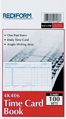 Rediform - Time Card Pads, Daily, 4 1/4" x 7" - White