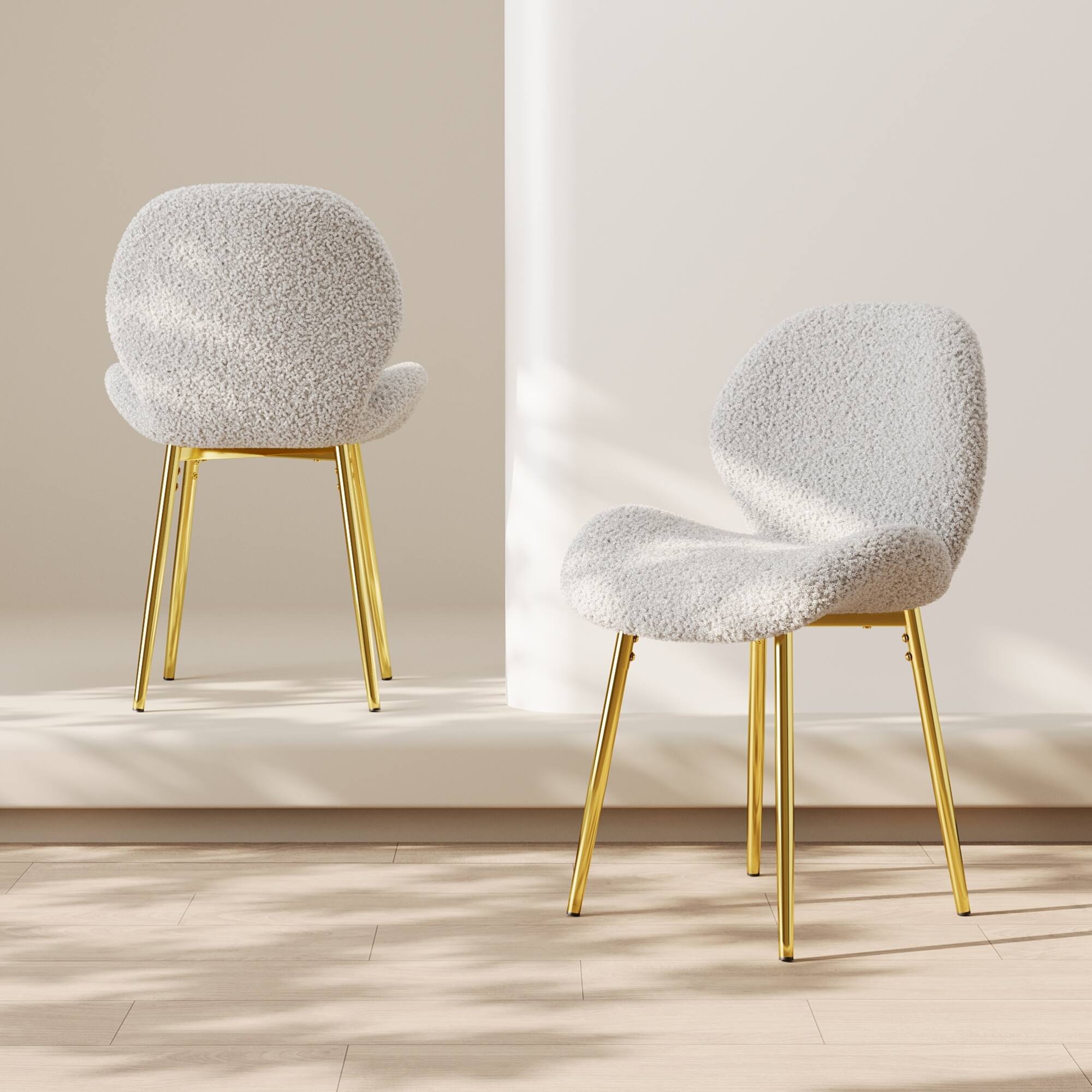 Left. GOODSILO - Set of 2 Modern Velvet Dining Chairs with Sturdy Metal Legs and Ergonomic Backrest - White.