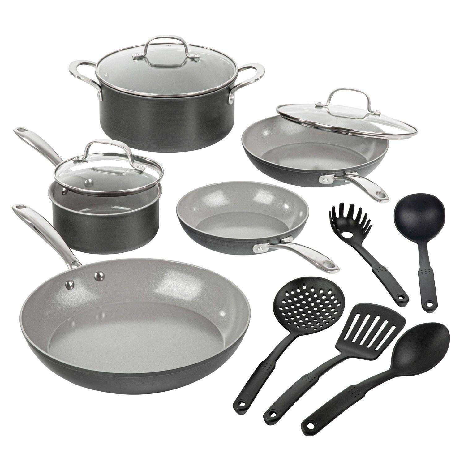 Granitestone - Pro Hard Anodized 13 Piece Nonstick Cookware Set with Utensils - Black