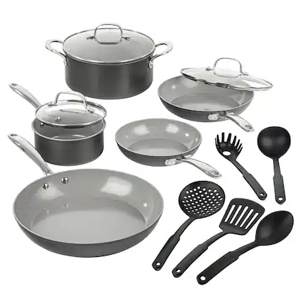 Front. Granitestone - Granitestone Pro Hard Anodized 13 Piece Nonstick Cookware Set with Utensils - Black.